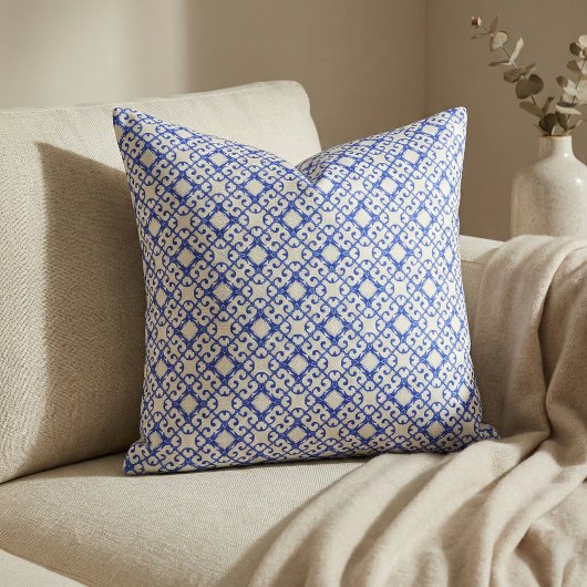 Classy Blue und White Azulejo Tiles Damask Muster Stoff