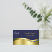 Classy Blue Wavy Gold Dekoration mit Logo QR Code Visitenkarte (Stehend Vorderseite)