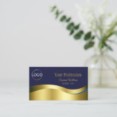 Classy Blue Wavy Gold Dekoration mit Logos und Fot Visitenkarte (Stehend Vorderseite)