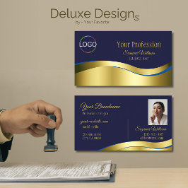 Classy Blue Wavy Gold Dekoration mit Logos und Fot Visitenkarte