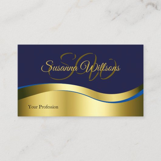 Classy Blue Wavy Gold Dekoration mit QR Code für d Visitenkarte (Vorderseite)
