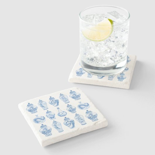 Classy Blue White Chinoiserie Ginger Jars Steinuntersetzer (Seitenansicht)