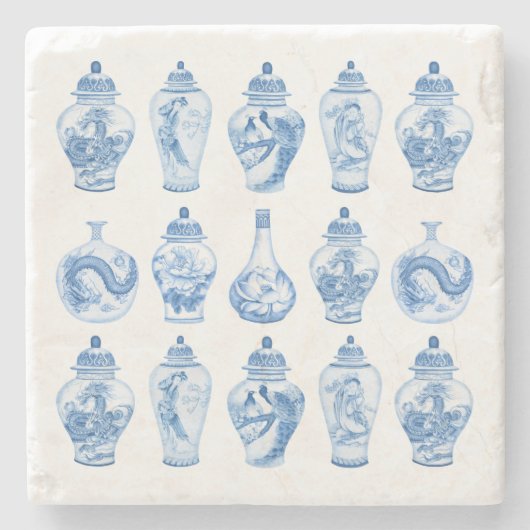 Classy Blue White Chinoiserie Ginger Jars Steinuntersetzer (Vorderseite)