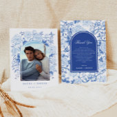 Classy Blue White Chinoiserie Wedding Foto Dankeskarte