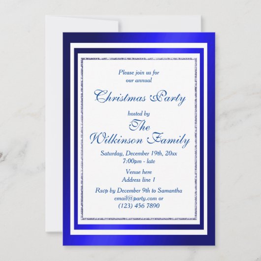 Classy Blue & White Christmas Party Einladung (Vorderseite)