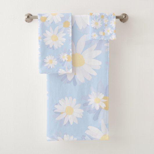 Classy Blue White Daisy Blume Badhandtuch Set (Insitu)