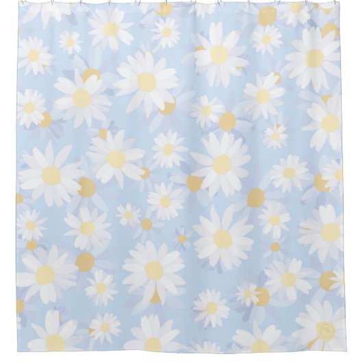 Classy Blue White Daisy Blume Duschvorhang (Vorderseite)