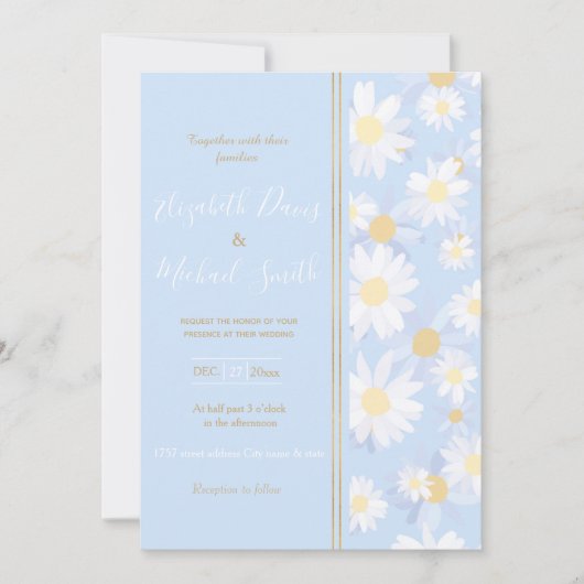 Classy Blue White Daisy Blume Einladung (Vorderseite)