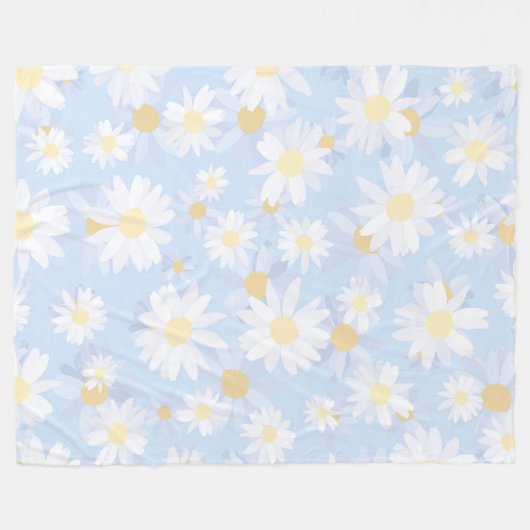 Classy Blue White Daisy Blume Fleecedecke (Vorderseite (Horizontal))