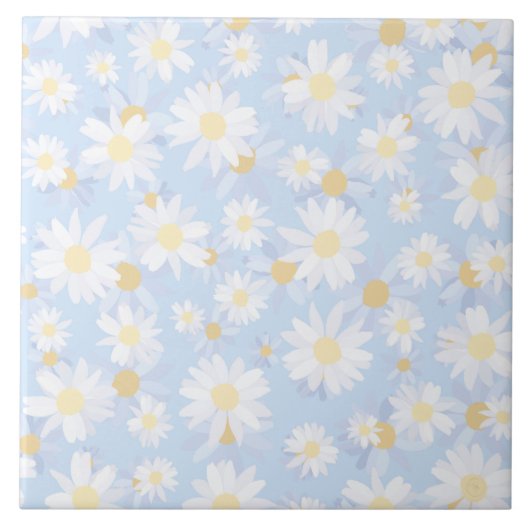 Classy Blue White Daisy Blume Fliese (Vorderseite)