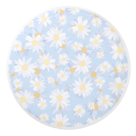 Classy Blue White Daisy Blume Keramikknauf (Vorderseite)