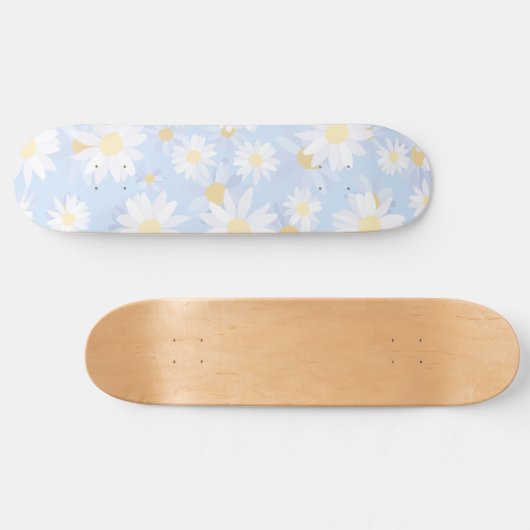 Classy Blue White Daisy Blume Skateboard (Horizontal)