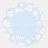 Classy Blue White Daisy Flowers Runder Aufkleber (Vorderseite)