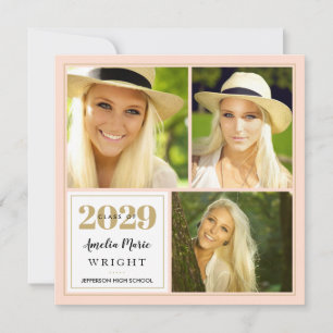 Classy Blush and Gold Foto Collage Abschluss Einladung