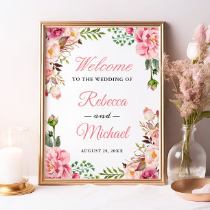 Classy Blush Pink Blumenraps Begrüßungszeichen Poster