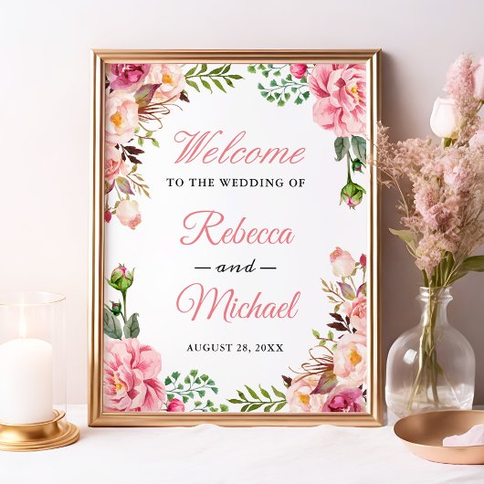 Classy Blush Pink Blumenraps Begrüßungszeichen Poster