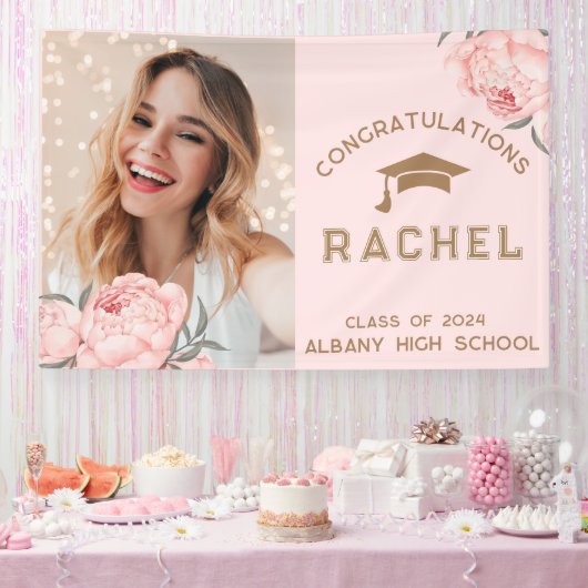 Classy Blush Pink Floral Graduate Party Banner (Party)