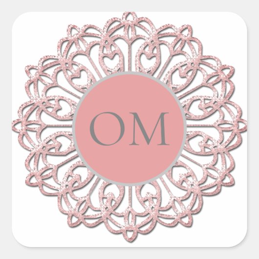 Classy Blush Pink Mandala OM Quadratischer Aufkleber (Vorderseite)