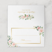 Classy Blushing Pink Floral Gold Rahmen Hochzeit Platzkarte (Außenseite Aufgefaltet)