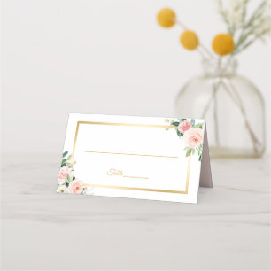 Classy Blushing Pink Floral Gold Rahmen Hochzeit Platzkarte