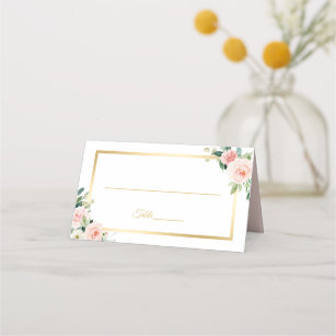 Classy Blushing Pink Floral Gold Rahmen Hochzeit Platzkarte