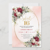 Classy Boho Burgundy Blush Gold Floral Sweet 16th Einladung (Vorderseite)