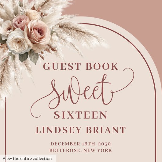 Classy Boho Dusty Rose Pampas Floral Sweet Sixteen Gästebuch