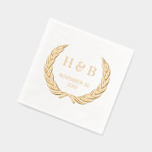 Classy Botanical Laurel Wreath and Couple Initials Servietten Mit Folie (Links)