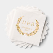 Classy Botanical Laurel Wreath and Couple Initials Servietten Mit Folie (Insitu (Gestapelt))