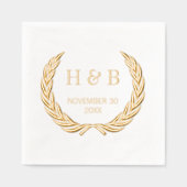Classy Botanical Laurel Wreath and Couple Initials Servietten Mit Folie (Vorderseite)