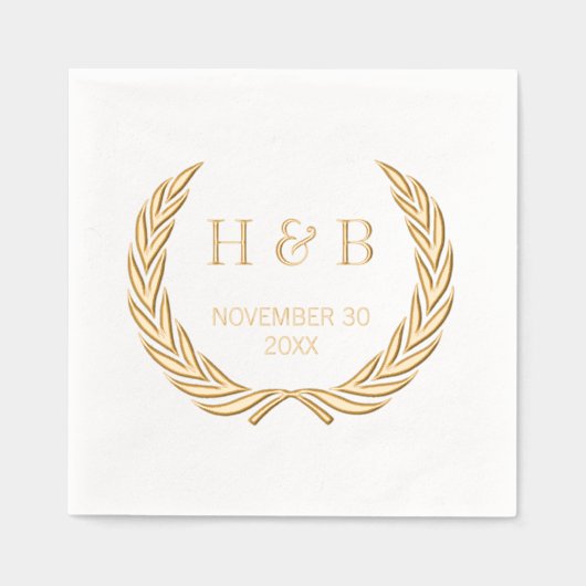 Classy Botanical Laurel Wreath and Couple Initials Servietten Mit Folie (Vorderseite)