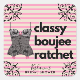 Classy Boujee Ratchet | Rosa und schwarze Fingerie Quadratischer Aufkleber