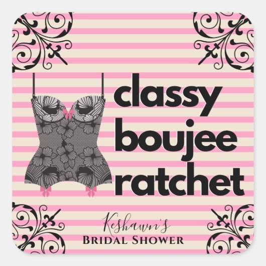 Classy Boujee Ratchet | Rosa und schwarze Fingerie Quadratischer Aufkleber (Vorderseite)