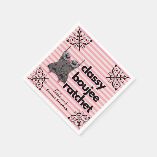 Classy Boujee Ratchet | Rosa und schwarze Fingerie Serviette (Ecke)