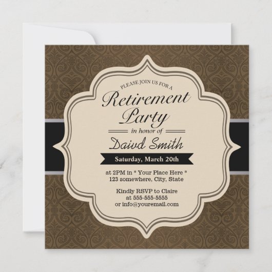 Classy Brown Damask Renten-Party Einladungen (Vorderseite)