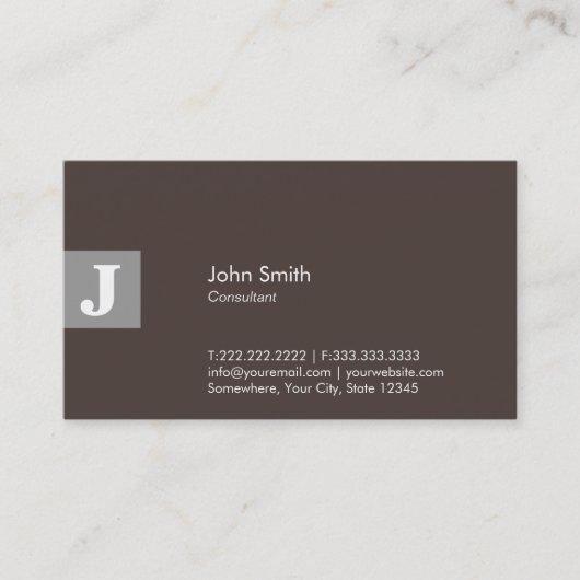 Classy Brown Monogram Consultant Visitenkarte (Vorderseite)