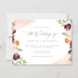 Classy Burgundy Blush Botanical Wedding Magneteinladung