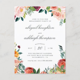 Classy Burgundy Blush Pink Floral Engagement Party Einladungspostkarte