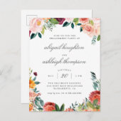 Classy Burgundy Blush Pink Floral Engagement Party Einladungspostkarte (Vorne/Hinten)