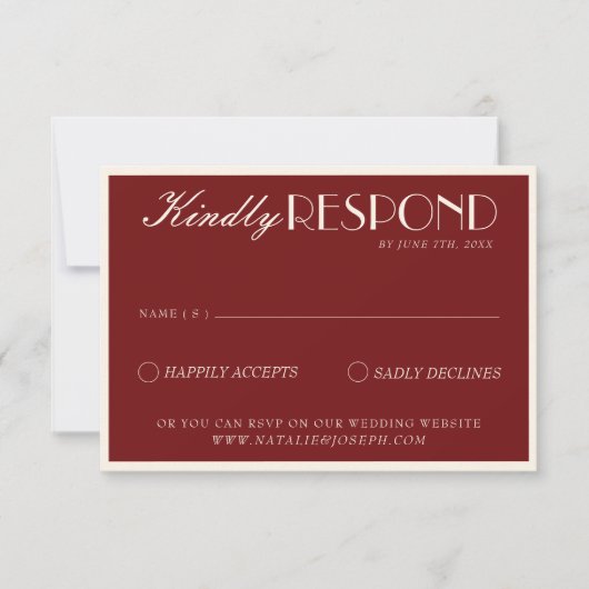 Classy Burgundy Cream Fancy Old Money Wedding RSVP Karte (Vorderseite)