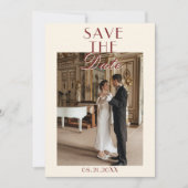 Classy Burgundy Cream Old Money Photo Wedding Save The Date (Vorderseite)