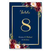 Classy Burgundy Floral Gold Navy Blue Tischnummer (Vorderseite)