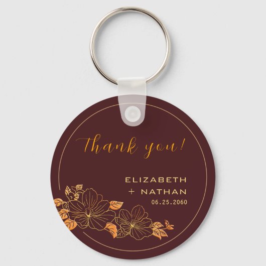 Classy Burgundy Gold Floral Wedding Vielen Dank Schlüsselanhänger (Vorderseite)