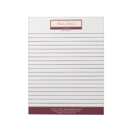 Classy Burgundy Ivory Lined Notizblock (Rotiert)