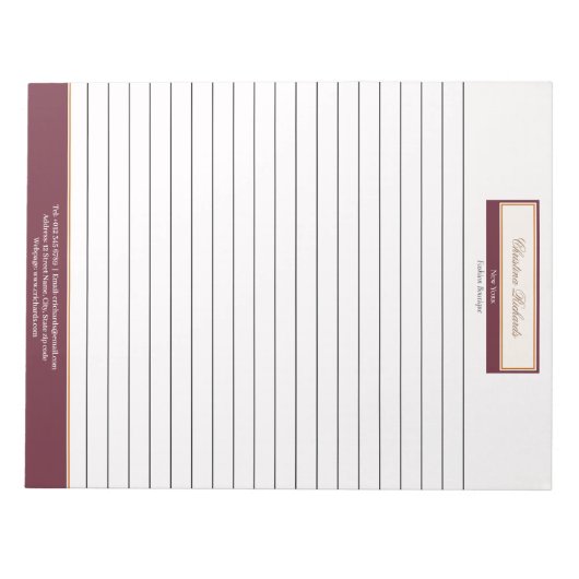 Classy Burgundy Ivory Lined Notizblock (Vorderseite)