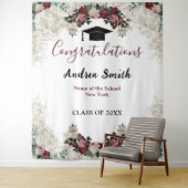 Classy Burgundy Red Floral Grad Foto Hintergrund Wandteppich (Beispiel)