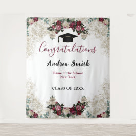 Classy Burgundy Red Floral Grad Foto Hintergrund Wandteppich