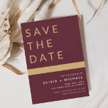 Classy Burgundy Save the Date Elegant Gold<br><div class="desc">Klassische Hochzeit Elegantes Burgund und Gold speichern Sie die Datumskarten. Die Save the Date-Karten enthalten eine moderne,  handgeschriebene,  kursive Schriftzeichen-Typografie,  die elegant,  einfach und modern nach einem einfachen Hochzeitstag-Fest zu verwenden sind.</div>
