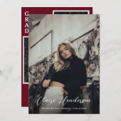 Classy Burgundy Script Foto Collage Abschluss Ankündigung (Vorne/Hinten)