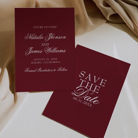 Classy Burgundy White Fancy Old Money Wedding Save The Date
